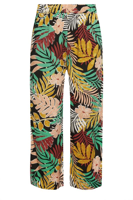 YOURS Plus Size Black Tropical Print Wide Leg Trousers | Yours Clothing 6