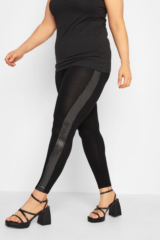 Plus Size Black Sequin Side Leggings | Yours Clothing 1