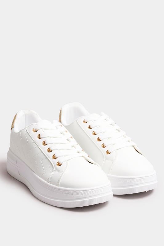 White & Gold Chevron Chunky Trainers In Extra Wide EEE Fit | Yours Clothing 3