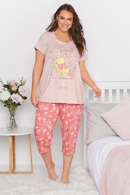 DISNEY Plus Size Pink Winnie The Pooh & Piglet Print Pyjama Set | Yours Clothing  1