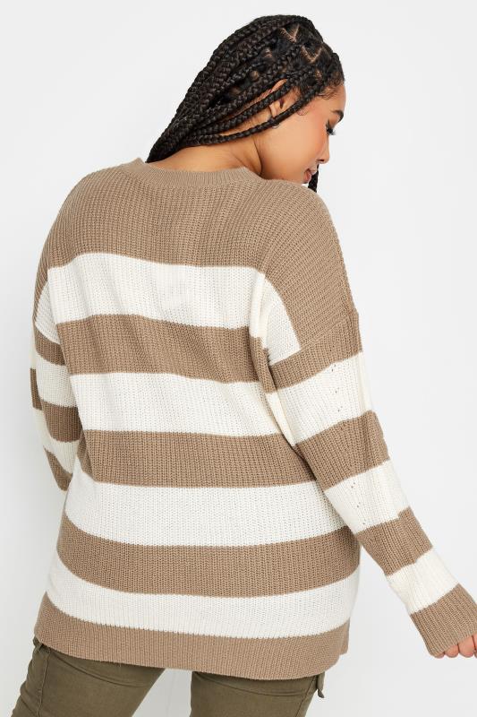 YOURS Plus Size Brown Stripe Ribbed Knit Jumper | Yours Clothing 4