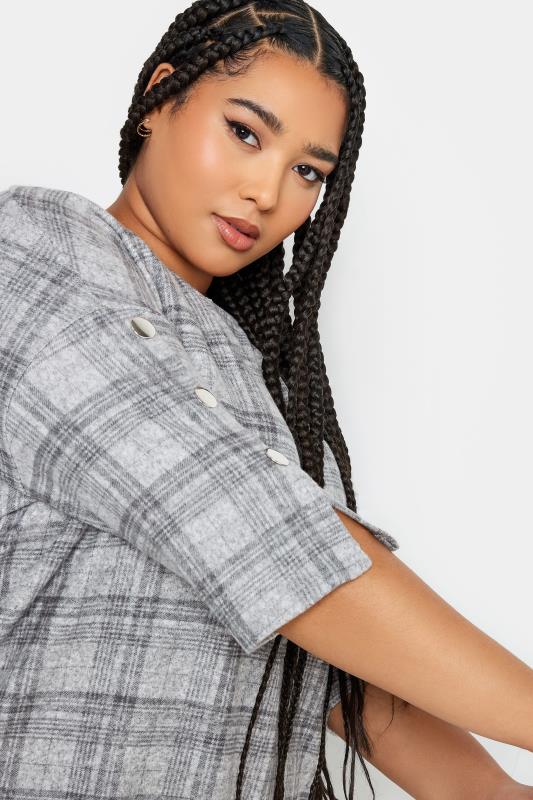 YOURS Plus Size Grey Check Print Soft Touch Button Detail Top | Yours Clothing 4