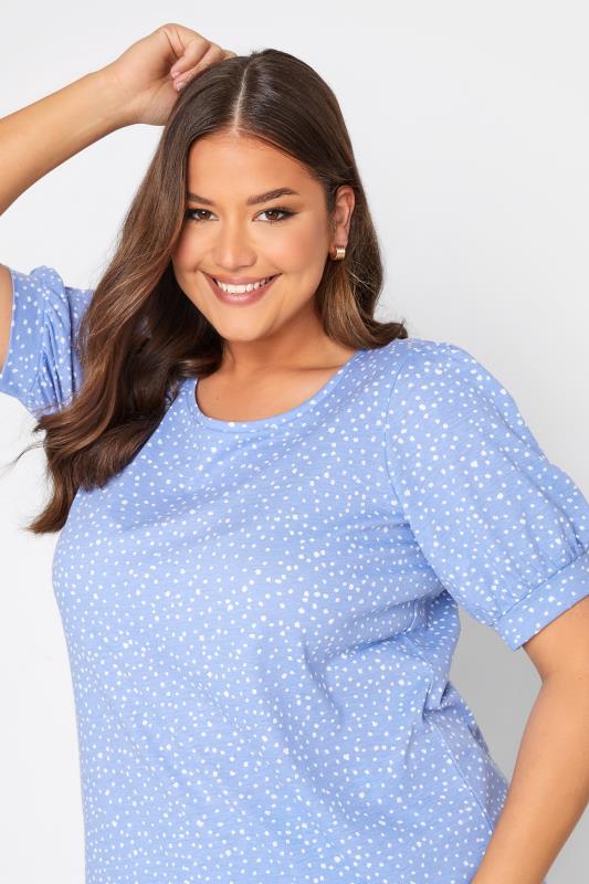 Plus Size Blue Spot Print Puff Sleeve Top | Yours Clothing  4