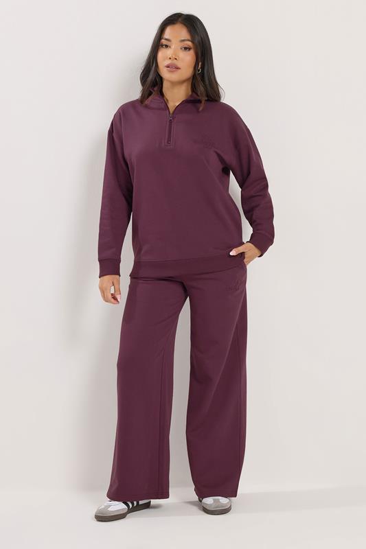 PixieGirl Petite Women's Burgundy Red 'Monte Carlo' Slogan Quarter Zip Sweatshirt | PixieGirl 1