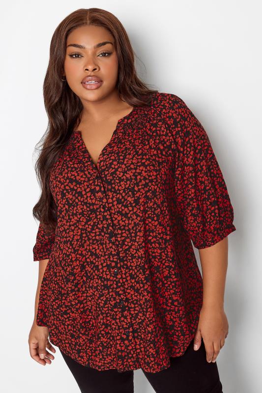 Plus Size  YOURS Curve Red Animal Print Notch Neck Blouse