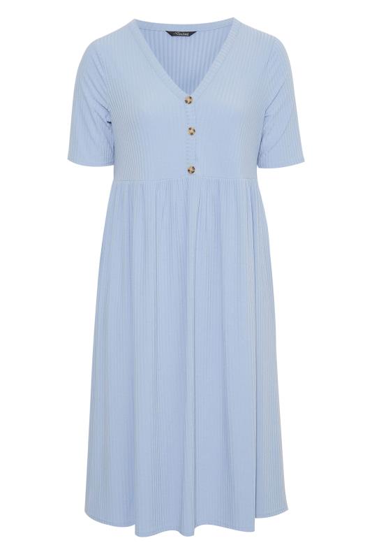 LIMITED COLLECTION Curve Light Blue Ribbed Peplum Midi Dress 6