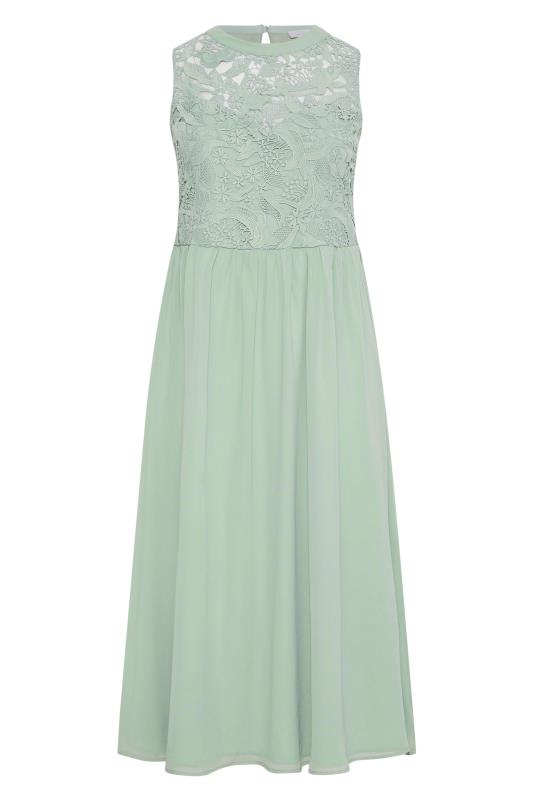 Plus Size YOURS LONDON Curve Sage Green Lace Front Chiffon Maxi Dress | Yours Clothing  6