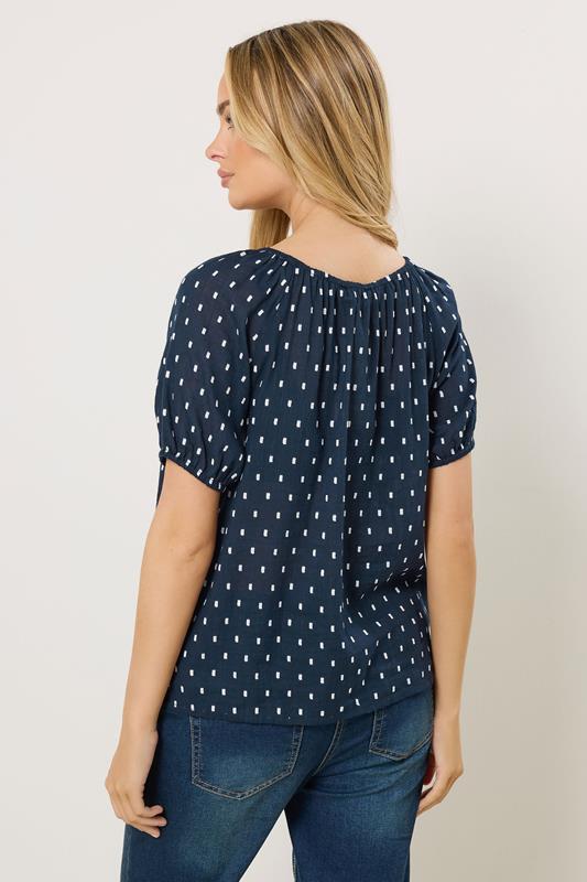 M&Co Navy Blue Dobby Button Up Cotton Blouse | M&Co 4