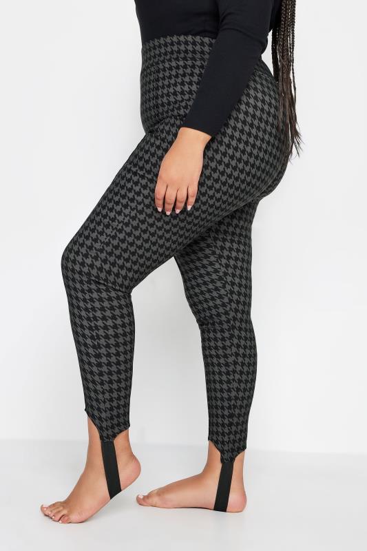 YOURS Plus Size Black Dogtooth Check Bengaline Stirrup Leggings | Yours Clothing 1