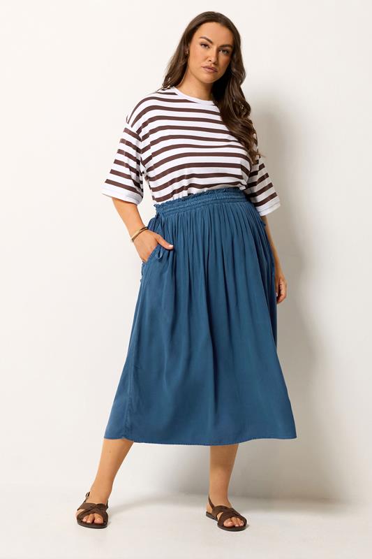  YOURS Curve Blue Chambray Midi Skirt
