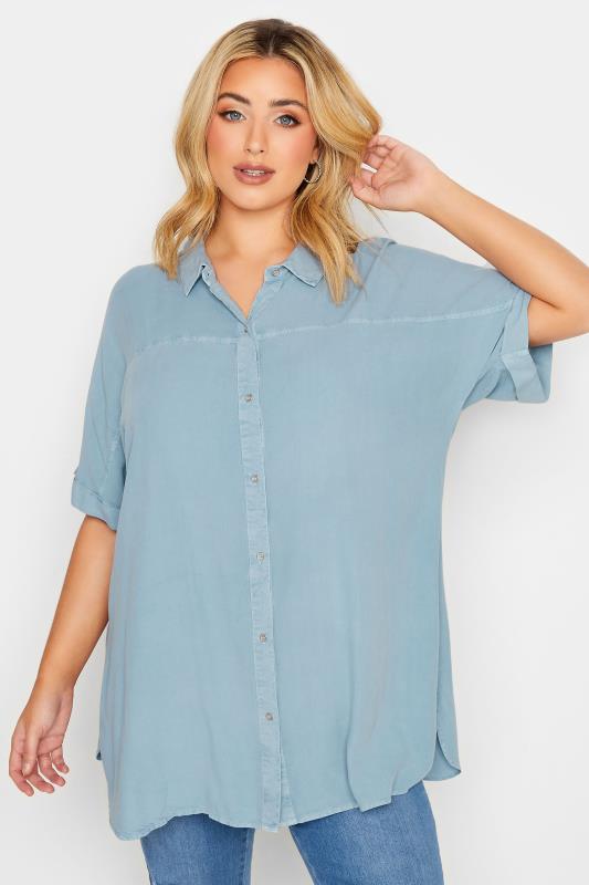  Tallas Grandes YOURS Curve Light Blue Denim Chambray Shirt