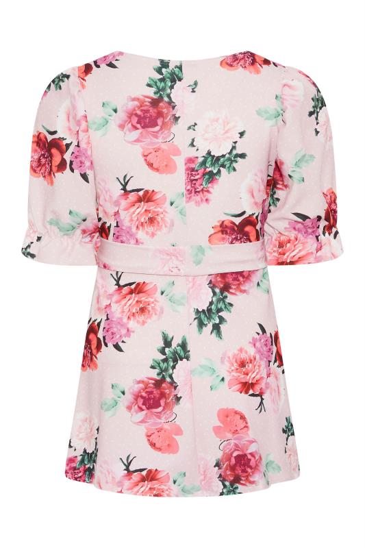 YOURS LONDON Curve Pink Floral Puff Sleeve Peplum Top_BK.jpg