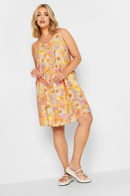 Plus Size  YOURS Curve Yellow Floral Print Pocket Dress