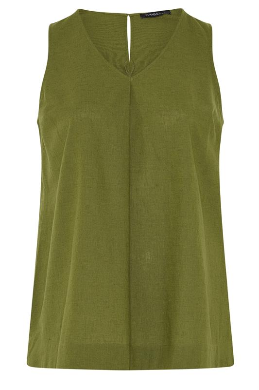 EVANS Plus Size Green Linen Vest Top | Evans 6