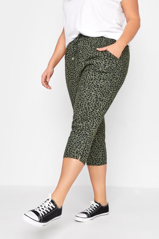  Grande Taille YOURS Curve Khaki Green Animal Print Cropped Joggers