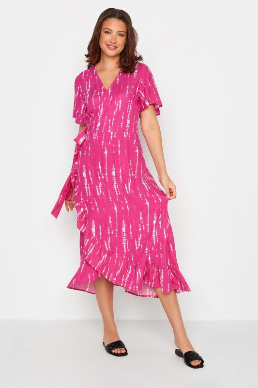 LTS Tall Women's Pink Tie Dye Ruffle Wrap Maxi Dress | Long Tall Sally 2