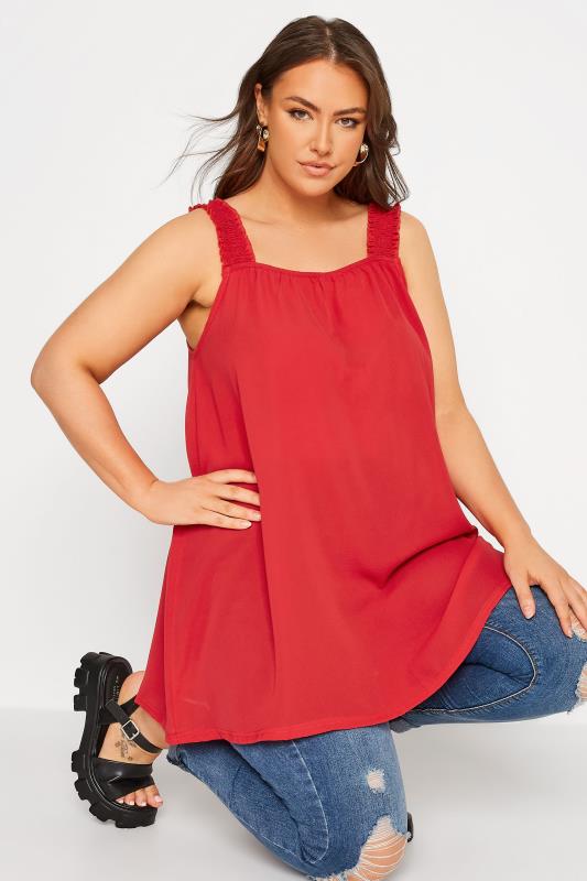 LIMITED COLLECTION Curve Red Shirred Strap Vest Top 4