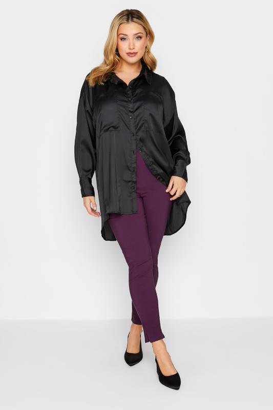 Curve Plus Size Dark Purple Bengaline Pull On Stretch Trousers - Petite | Yours Clothing  2