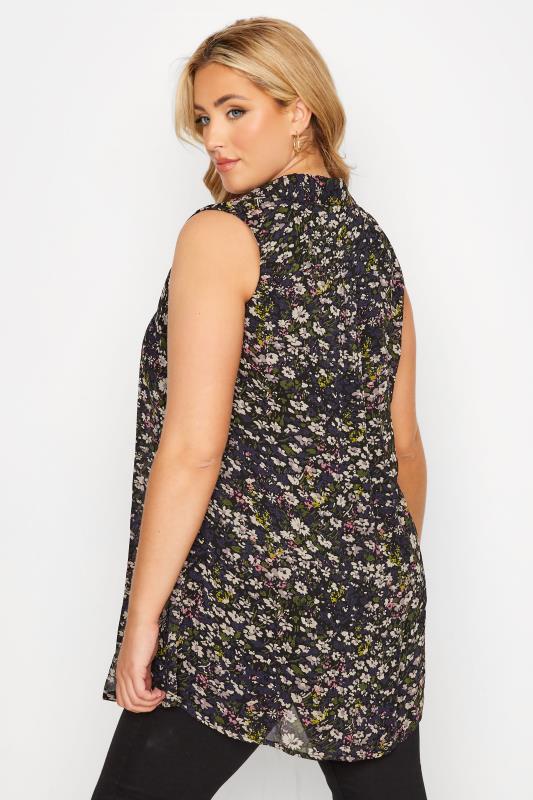 Plus Size Black Floral Print Sleeveless Swing Blouse | Yours Clothing 3
