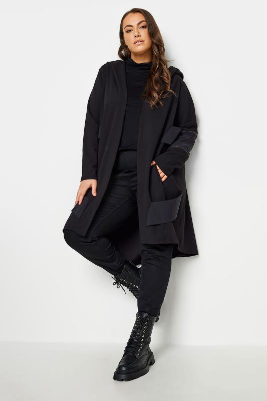 YOURS Plus Size Black Faux Leather Zip Cardigan | Yours Clothing  1