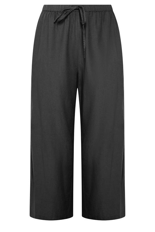 YOURS Plus Size Black Crochet Detail Linen Trousers | Yours Clothing 5