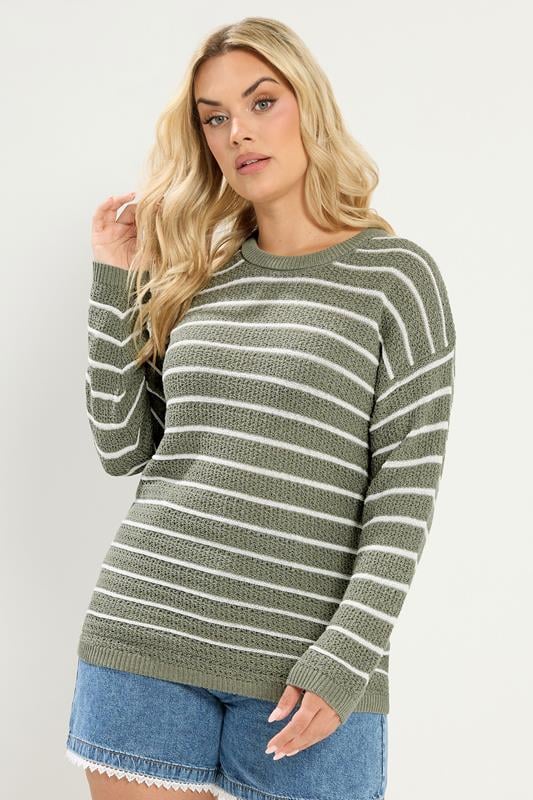  YOURS Curve Green Stripe Knitted Jumper