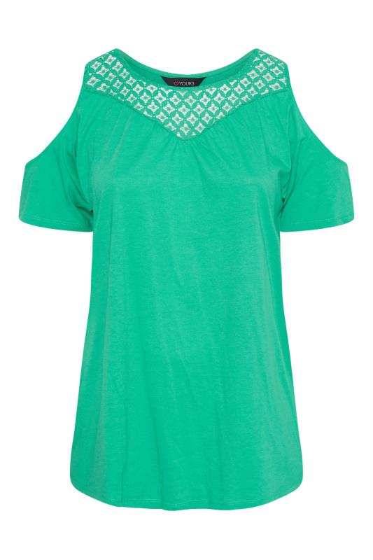 Curve Bright Green Lace Detail Cold Shoulder Top 6