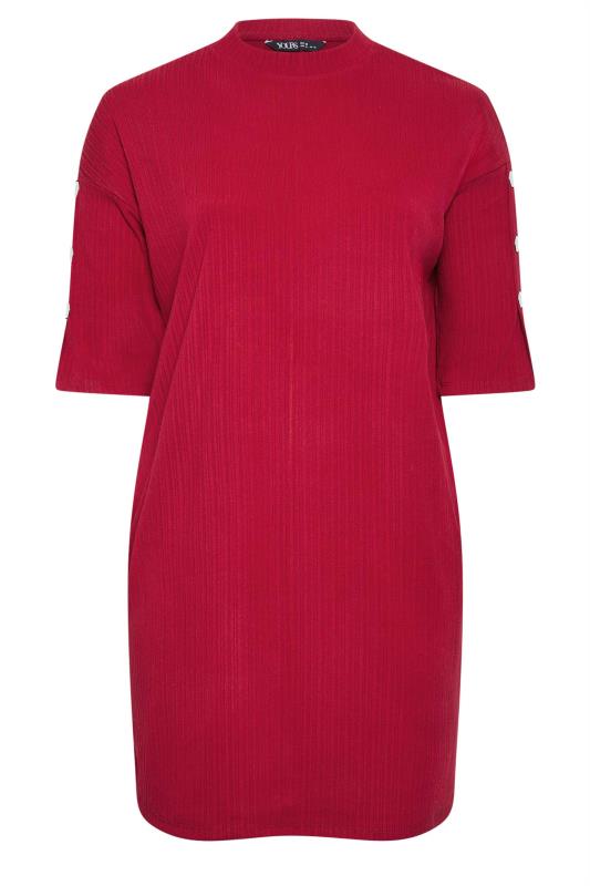 YOURS Curve Red Soft Touch Button Detail Mini Dress | Yours Clothing 5