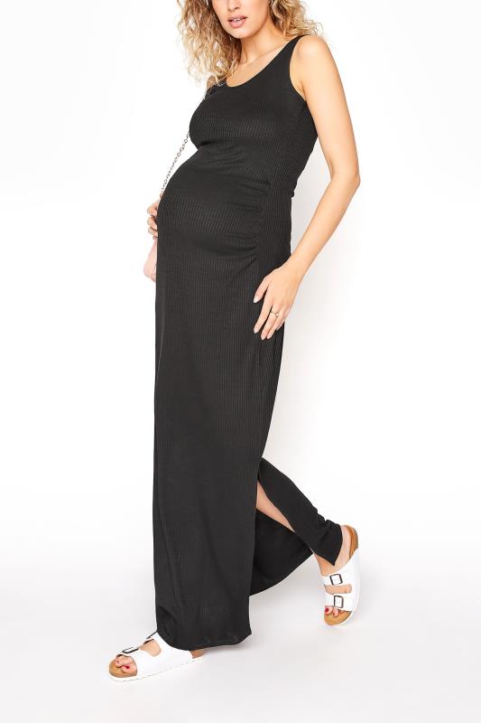 LTS Tall Maternity Black Ribbed Tube Maxi Dress_B.jpg