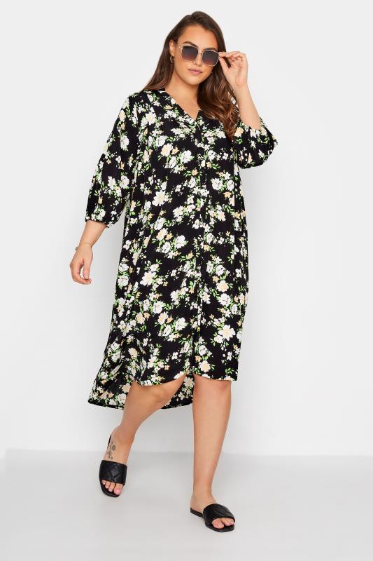 LIMITED COLLECTION Curve Black Floral Pleated Dress 1