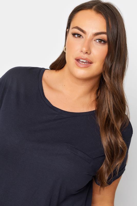 YOURS FOR GOOD Plus Size Navy Blue Cotton Blend Pocket T-Shirt | Yours Clothing 4
