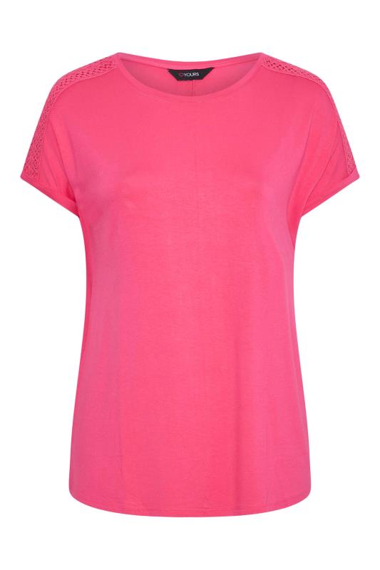 Plus Size Hot Pink Crochet Shoulder T-Shirt | Yours Clothing 6