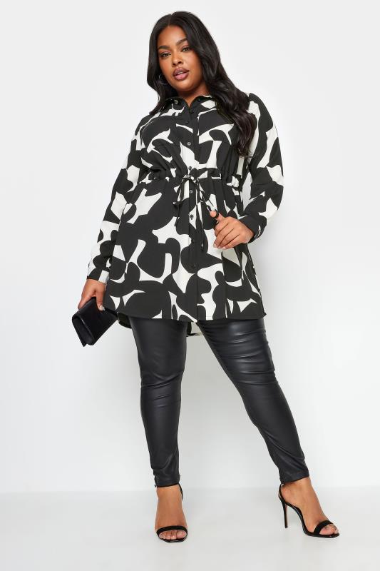 YOURS Plus Size Black & White Abstract Print Utility Tunic Shirt | Yours Clothing 3