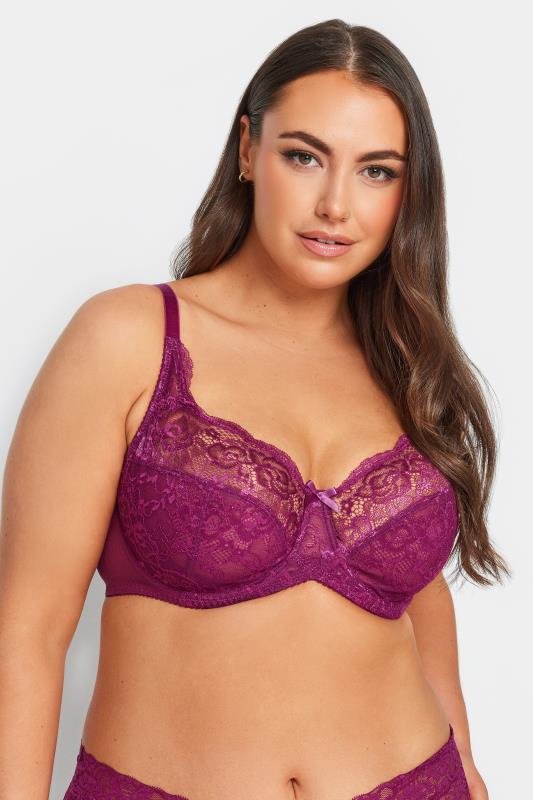 YOURS Hot Pink Plus Size Stretch Lace Non-Padded Underwired Balcony Bra | Yours Clothing  1