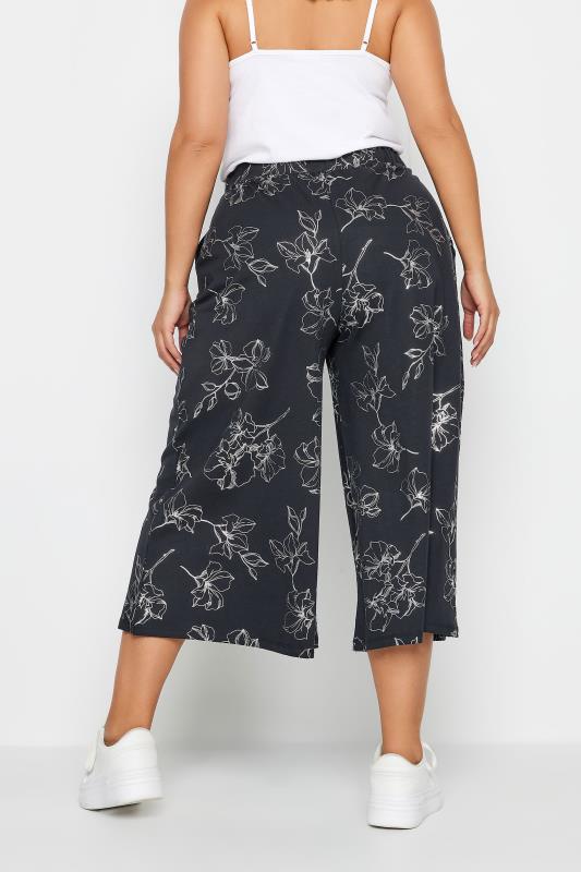 YOURS Plus Size Black Floral Foil Print Midaxi Culottes | Yours Clothing 3