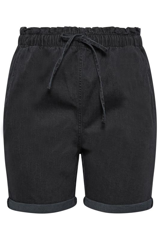 YOURS Plus Size Black Paperbag Drawstring Denim Mom Shorts | Yours Clothing 4