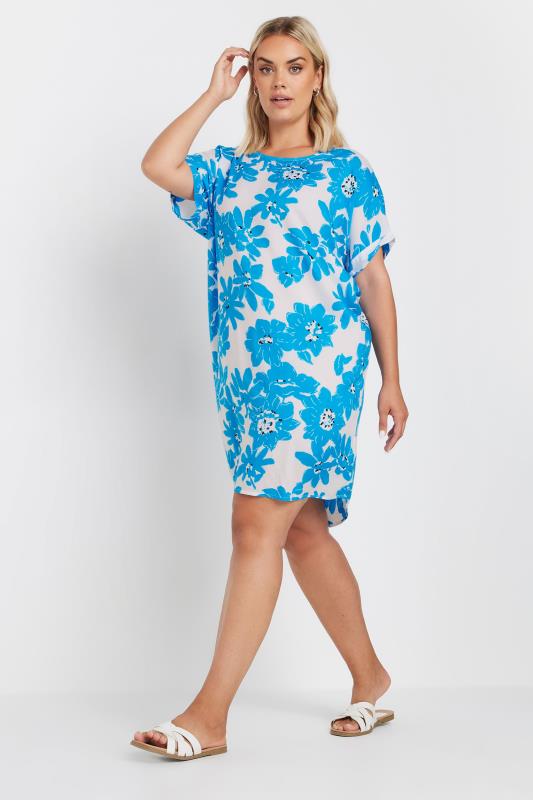 YOURS Plus Size Light Blue Floral Print Tunic Dress | Yours Clothing 2