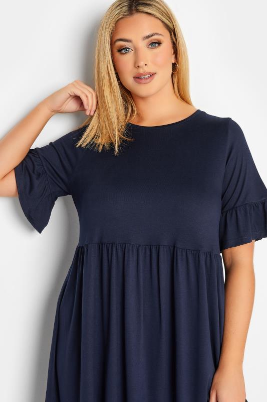 YOURS Plus Size Navy Blue Frill Sleeve Smock Dress | Yours Clothing 4