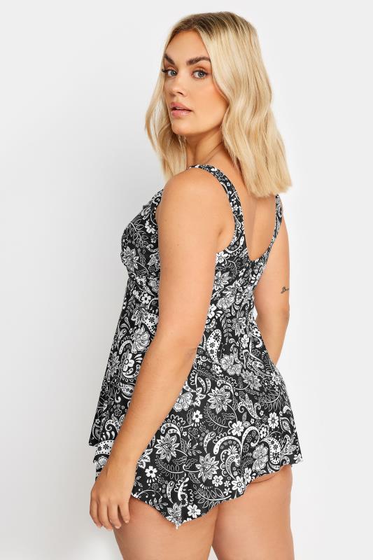 YOURS Plus Size Black Paisley Print Buckle Front Tankini Top | Yours Clothing 5