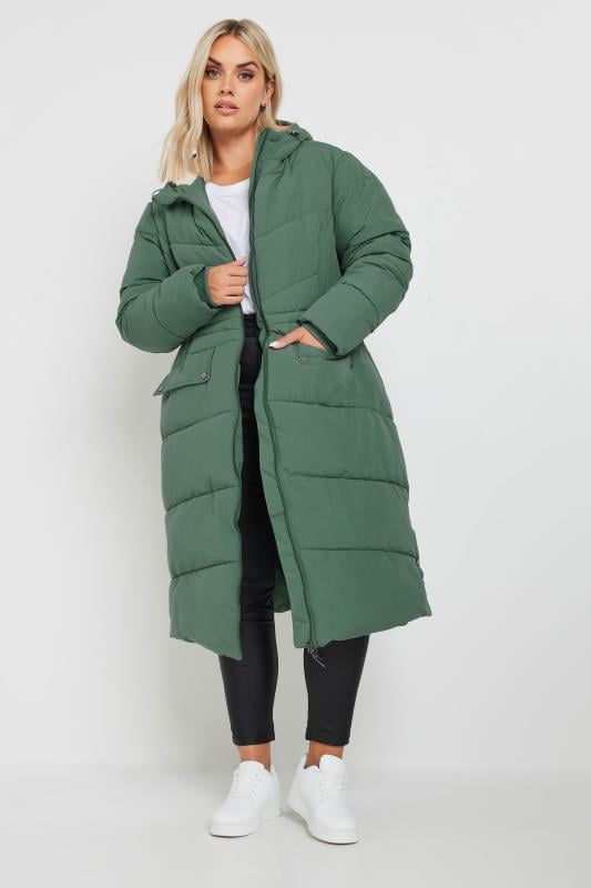 Plus Size  YOURS Curve Green Borg Hooded Padded Coat