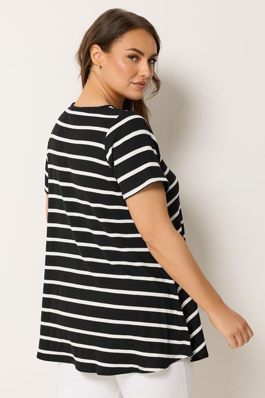 Yours Plus Size Black Stripe Ribbed Swing T-Shirt | Yours Clothing 2