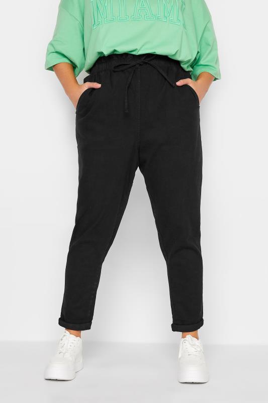 Plus Size Black Paperbag Waist Stretch MOM Jeans | Yours Clothing 1