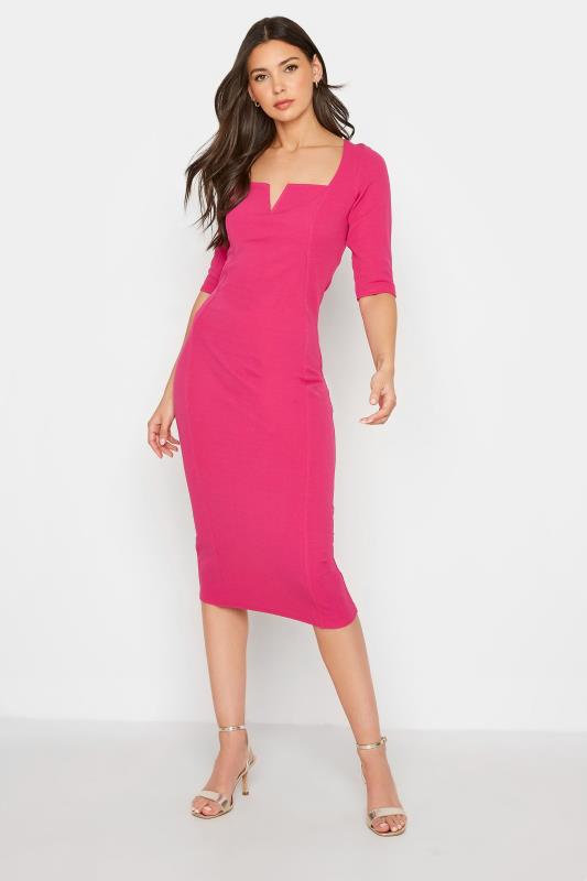LTS Tall Bright Pink Notch Neck Midi Dress 2