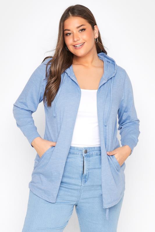 Plus Size Blue Marl Zip Hoodie | Yours Clothing  1