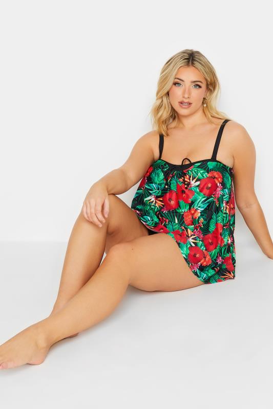 YOURS Plus Size Black Rainforest Print A-Line Tankini Top | Yours Clothing 7