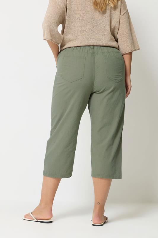 YOURS Plus Size Green Khaki Cool Cotton Cropped Trousers  2
