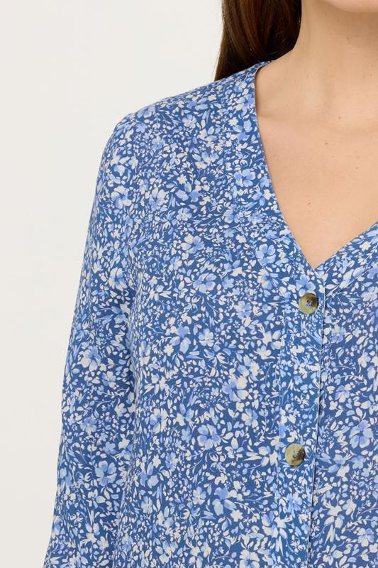 M&Co Blue Ditsy Floral Button Front Long Sleeve Blouse | M&Co 5