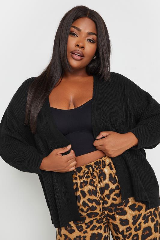 Yours Women s Plus Size Knitted Balloon Sleeve Cardigan in Black Size 14 16