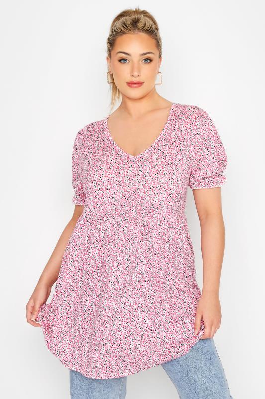 Plus Size  LIMITED COLLECTION Curve Pink Ditsy Print Frill Top