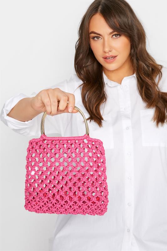 Plus Size Pink Crochet Handle Bag | Yours Clothing 2